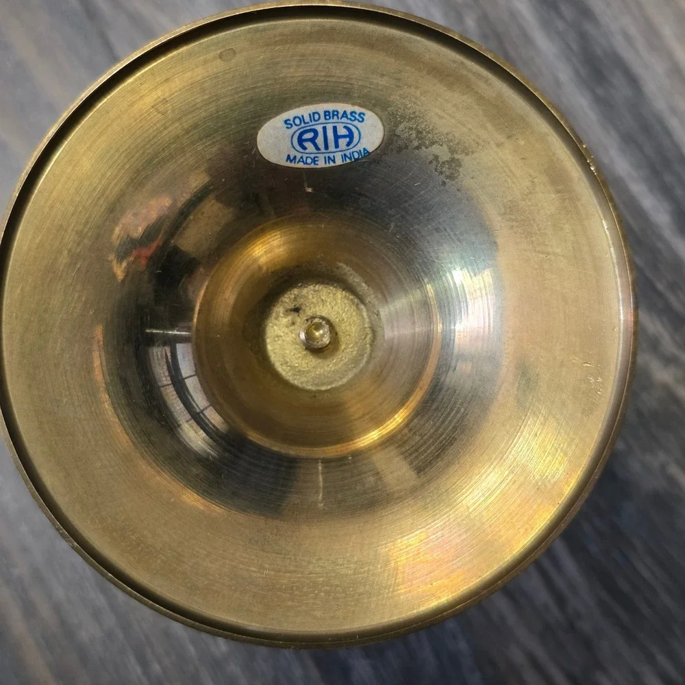 RIH Solid Brass Pillar Candle Holder Pedestal Spike Made in India Vintage 5.5in